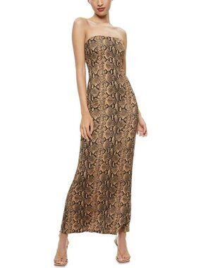 Alice + Olivia Delora Size Large Black Snake Strapless Bodycon Maxi Dress NEW